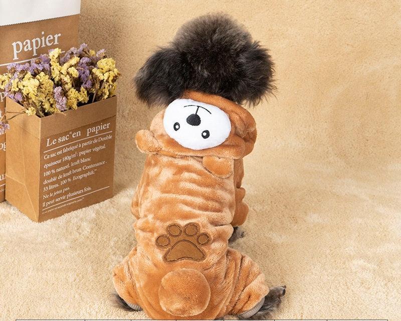 CalmPaw™ Cosy Coral Fleece Dog Costume – Cute Cartoon Outfit for Autumn & Winter