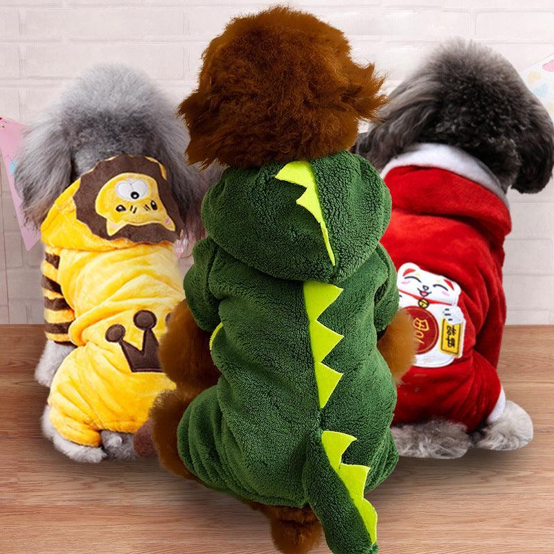 CalmPaw™ Cosy Coral Fleece Dog Costume – Cute Cartoon Outfit for Autumn & Winter