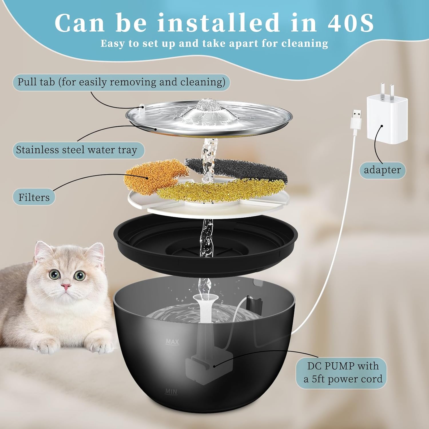 CalmPaw™ Cat Water Fountain – 3L Stainless Steel Automatic Water Dispenser
